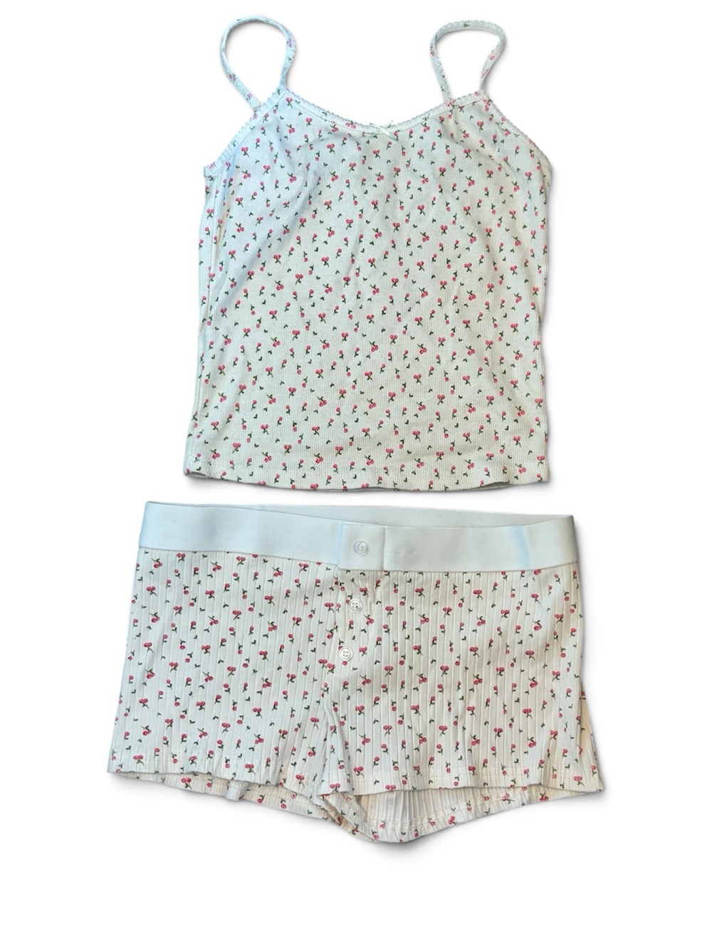 Aeropostale White Cami & Boxer Sleep Set with Pink Floral Print